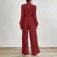 thumbnail image 6 of Bloomae Women's Long Sleeve Turtleneck Jumpsuit - Stretchy Ribbed Wide-Leg Casual One-Piece Back Cutout Rompers Loose Fit Overall Pants with Pockets, 6 of 8
