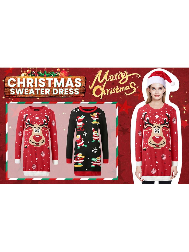 Camii Mia Womens Christmas Sweater Dress, Funny Reindeer Knit Party Dress -  Walmart.com