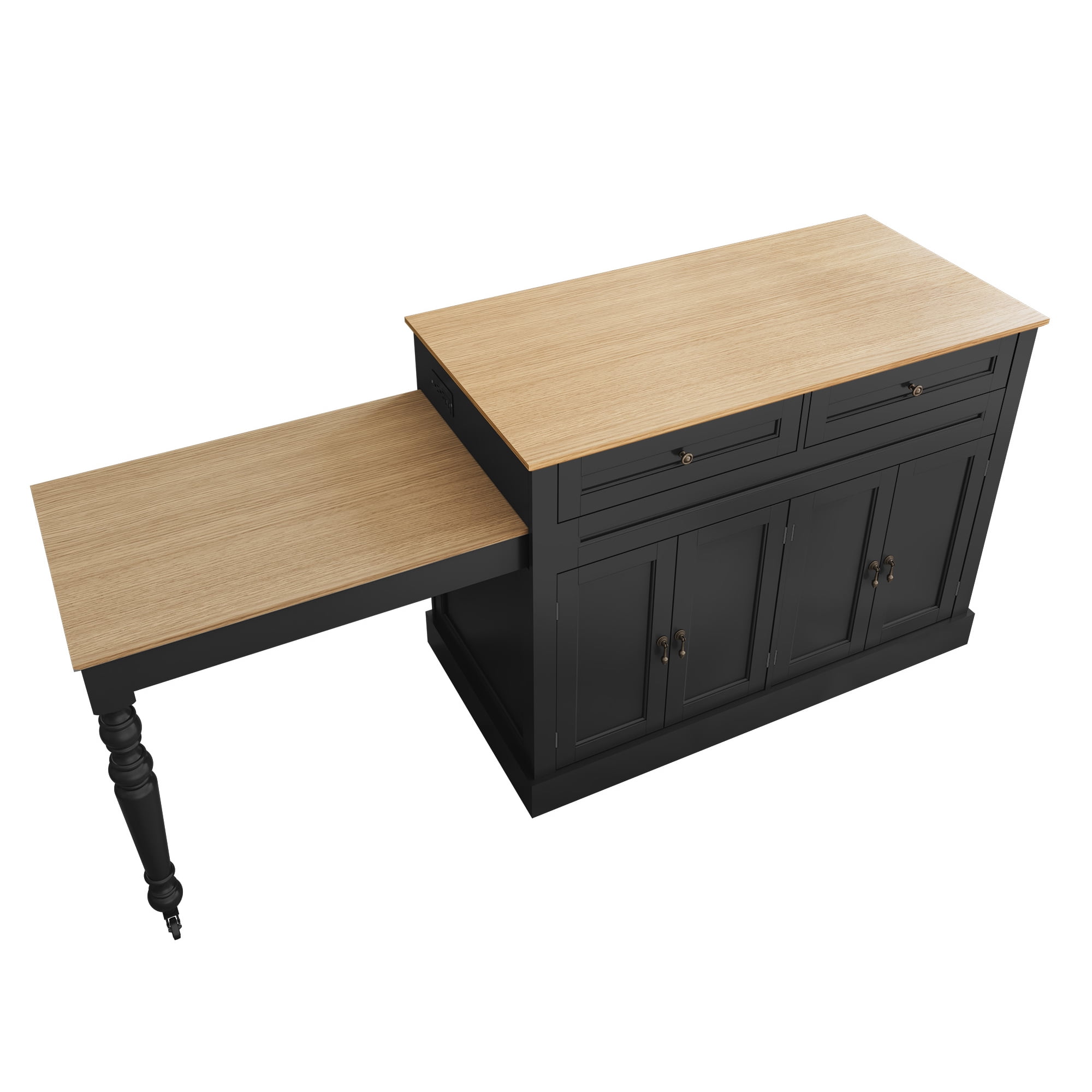 HLR 86.61" Mid-Century Extendable Kitchen Islands on Wheels with Roman column legs, Dining Table Cart with Storage, Black