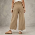 thumbnail image 4 of Yungyresw Womens Wide Leg Palazzo Pants Lace Hem Elastic Smocked Waist Casual Pants Lightweight Straight Trousers With Pockets Khaki 2XL, 4 of 4