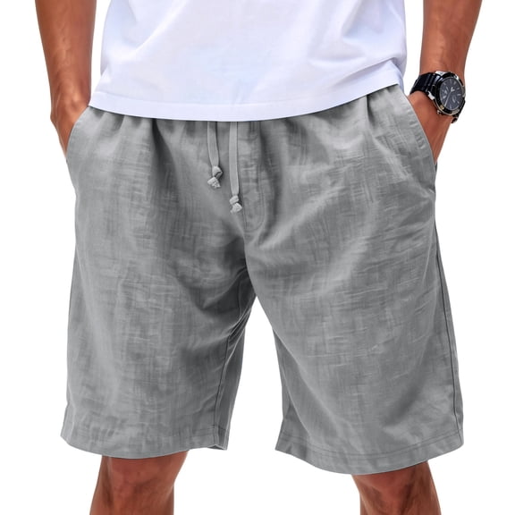 Mens Stretch Cotton Linen Easy Shorts Drawstring Elastic Waistband Shorts with Pockets Flat Front Linen Shorts Cotton Linen Casual Lightweight Summer Beach Wear,Gray L