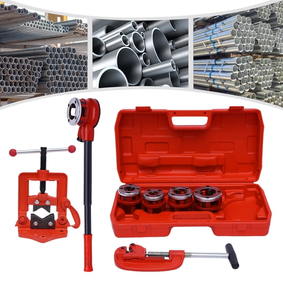 Pipe Threader Ratchet Typeand5 Dies Set Pipe Cutter Threading Tool 1/2" Up to 2"