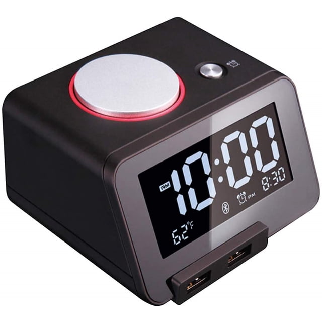 Alarma Homtime con altavoz Bluetooth para dormitorios. Cargador USB universal, pantalla LCD grande, termómetro, snooze - Negro
