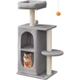 thumbnail image 1 of Small Cat Tree Tower with 2 Caves for Multi-Cat Households, Kittens, Scratching Posts, Light Gray UPCT005G01, 1 of 5