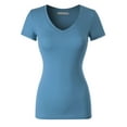 thumbnail image 1 of Made by Olivia Women's Basic Solid Multi Colors Fitted Short Sleeve T-Shirt [S-3XL] Blue Shadow XL, 1 of 4