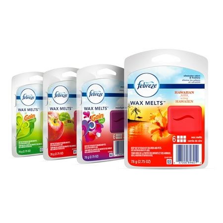 Febreze Wax Melts Air Freshener Variety Pack, Fresh-Pressed Apple, Hawaiian Aloha, Moonlight Breeze and Gain Original Scents (4 pack, 6 count each)
