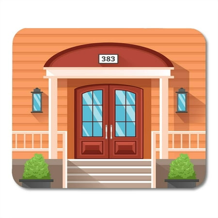 Decorating Ideas For Front Door KDAGR Front Door of House Decorated by Beige Siding with Porch Terrace Plants in Tubs and Lanterns at Wall Flat Mousepad Mouse Pad Mouse Mat 9x10 inch ()