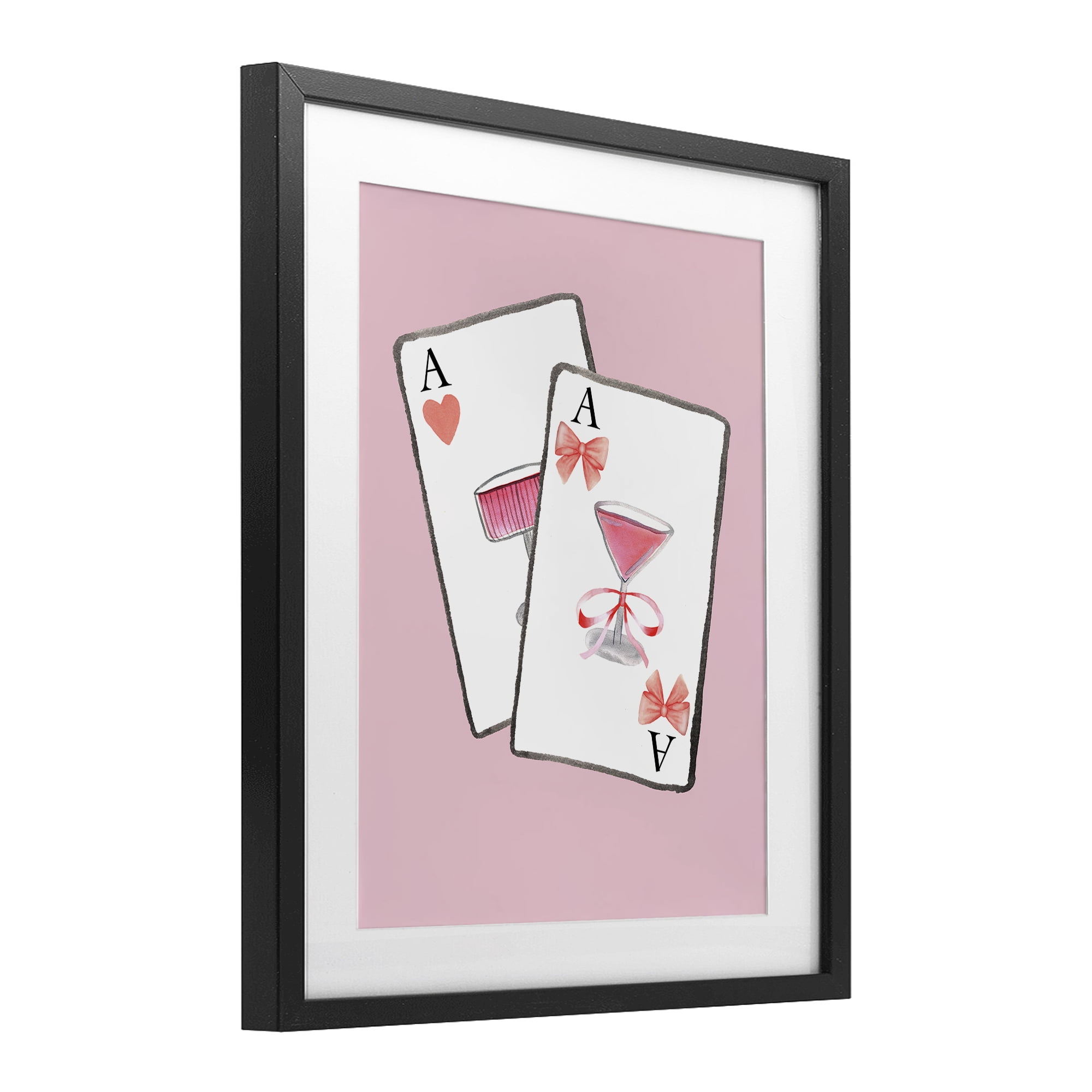 Cocktail Aces Cards Black Framed Print Under Glass, design by Nina Jacobs