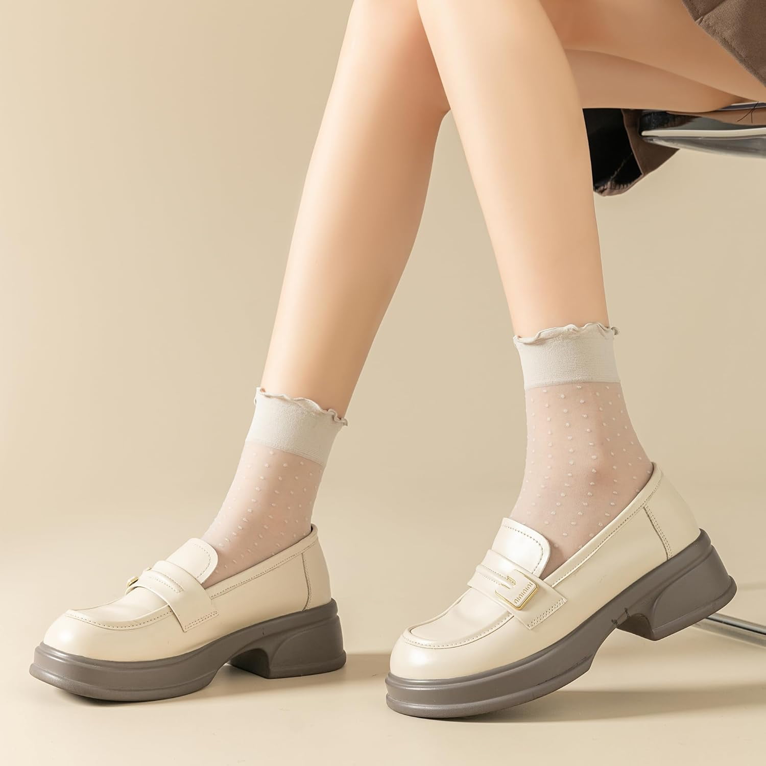 Zhengup 12 Pairs Women's Sheer Ruffle Socks Nude Stocking Summer Ultra Thin Cool See Through Silk Ankle Socks for Women