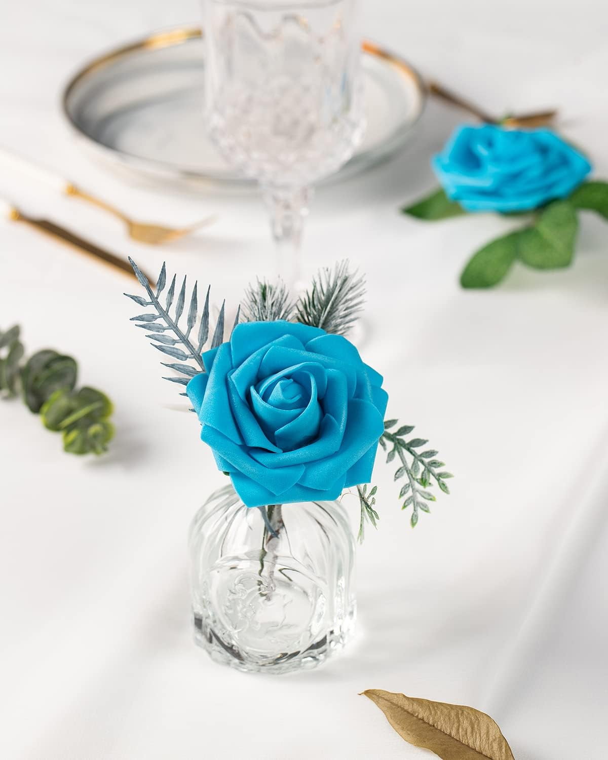25Pcs Artificial Roses Flowers Fake Roses with Stems Real Touch Foam Flowers for DIY Wedding Bouquet Baby Shower Centerpiece Floral Arrangement Party Home Decor(Black)