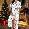 thumbnail image 5 of Weebloom Women Christmas Pajamas Satin Short Sleeve Button Down Tops With Comfortable Pants Soft Cozy Nights And Relaxation Homewear Pajama White M, 5 of 6