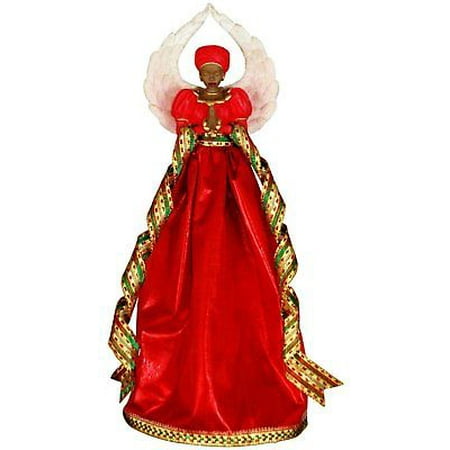 SERENITY in RED African American Angel Christmas Tree Topper, United