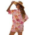 thumbnail image 4 of Xoenoiee Tropical Palm Tree Plumeria Flower Print 2 Piece Outfits Short Sets for Women Summer Short Sleeve Blouse Shirt and Drawstring Shorts Casual Beach Vacation Set for Ladies, Size L, 4 of 7