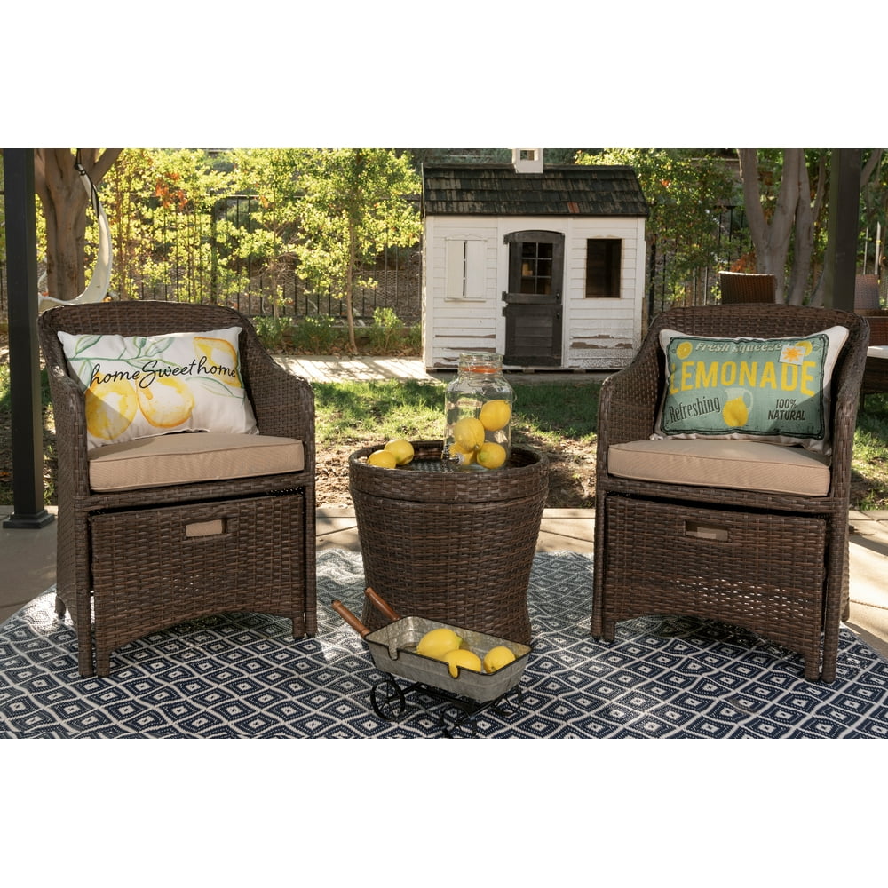 Barton 5Pieces Patio Rattan Wicker Set Sofa Ottoman with Side Storage