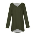 thumbnail image 4 of kytmyeq Women's Fashion Casual T-shirt Solid Color Long Sleeve V-neck Medium Long Top, 4 of 6