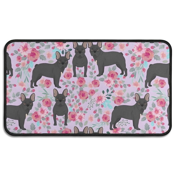 French Bulldog and Flower Door Rugs,Washable Non Slip Door Mats Indoor,Decorative Door Mats,Entry Mat Indoor for Entrance,Bedroom,Kitchen,Bathroom,30"x17"
