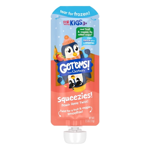 Get ems Squeezies, Peach Apple Smoothie Pouch, Ice Pops, Fruit Pops, Kids Snacks, 4PK