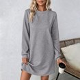 thumbnail image 2 of Vynhevius Womens Solid Textured Dress Crew Neck Long Sleeve Casual Loose Mini, 2 of 8
