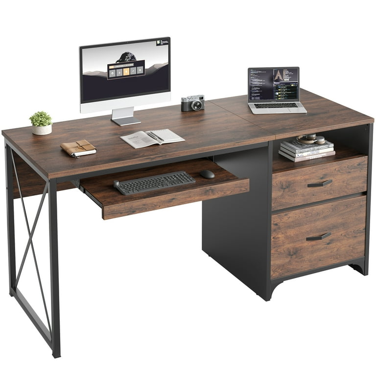 Bestier 55'' Cherry Home Office Desk with Storage Drawers