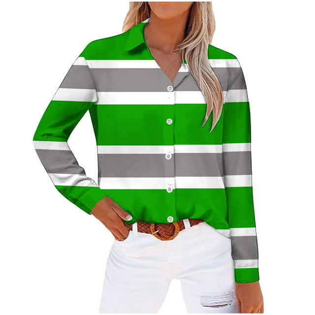 cfhntfmh Womens Color Block Shirts Soft Collared Long Sleeve Loose Buttons down Blouses Casual Fall Tunic Tops
