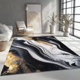 thumbnail image 4 of Washable Area Rug 3 X 5 ft, Lightweight Low-Pile Abstract Luxury Fluid Printed Area Rug, Kitchen Indoor Non Slip Carpet Floral Black White Gold Print Mat Living Room Bedroom Dining Room, 4 of 7