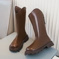 thumbnail image 7 of Spazoro Girls Knee High Boots, Round Toe Side Zipper Smooth Leather Chunky Sole Long Boot Shoes for Girls Brown, 7 of 7