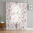 thumbnail image 3 of Sheer Curtains 72 inches Long, Vintage Farmhouse Flower Leaves Red Watercolor Style Light Filtering Sheer Window Curtains Rod Pocket Voile Drapes for Bedroom Living Room, 52"W x 72"L 2 Panels, 3 of 7