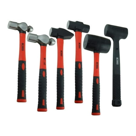 

TriGol 71770 6 Piece Hammer Set for Garages Repair Shops and DIY Carbon-steel Forged Heat Treated Fiberglass Handle TPR Grip Sledge Cross Pein Mallet Dead Blow Hammers