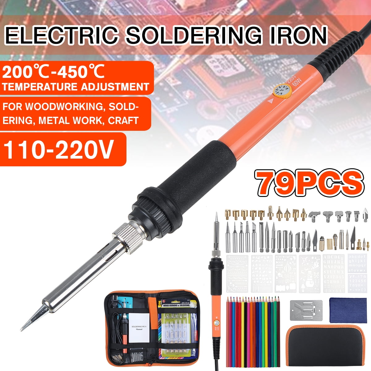 79 Pcs Electric Wood Burning Tool Kit Electric Soldering Iron Wood