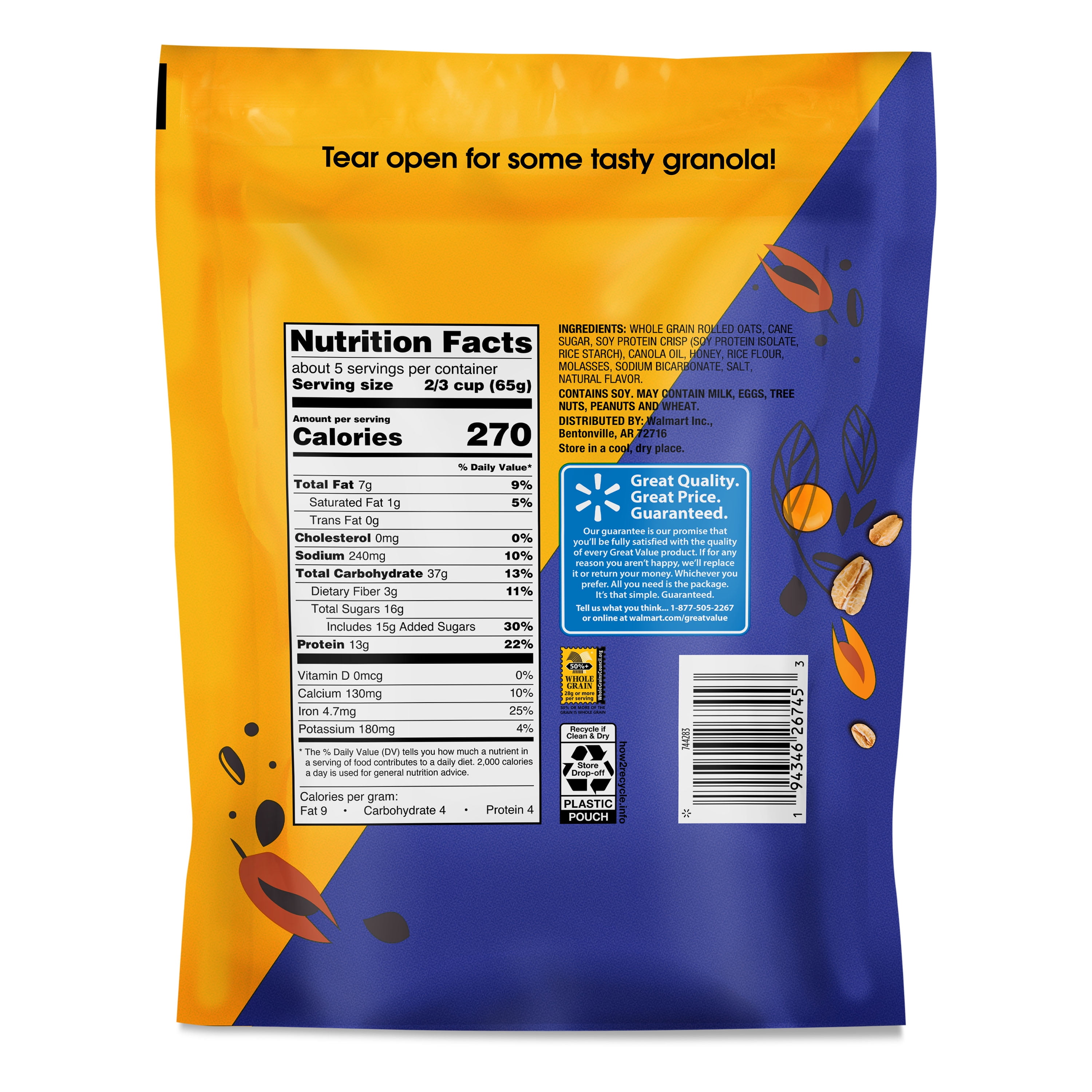 Great Value Oats and Honey Protein Granola, 11 oz