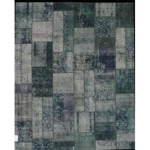 Pasargad Home Patchwork 80" x 99" Hand-Knotted Wool Area Rug in Silver/Green