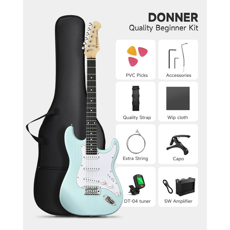 Donner Beginner Electric Guitar Kits with AMP Green - Walmart.com