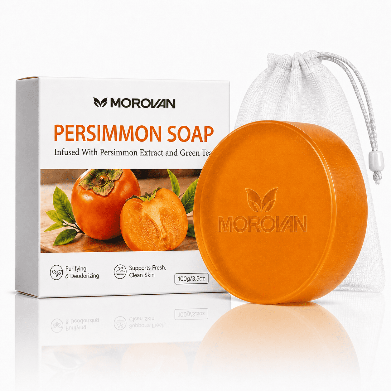 MOROVAN Persimmon Soap, Purifying Deodorizing Body Cleansing Bar for Old People, Men & Women, 3.5oz