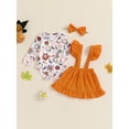 thumbnail image 2 of Suealasg 3Pcs Baby Girls Halloween Outfits Long Sleeve Pumpkin Ghost Print Romper + Suspender Skirt +Headband Set 3 6 9 12 18 Months Infant Girls Halloween Clothes, 2 of 7