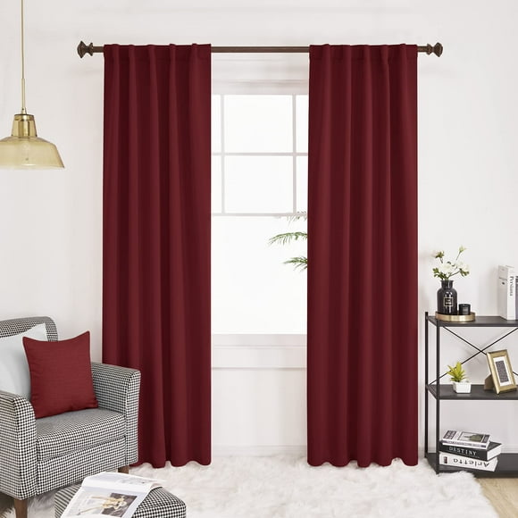 Deconovo Rod Pocket and Back Tab Blackout curtains for Living Room - Thermal Insulated Room Darkening curtains, 42x95 Inch, Burgundy Red, 2 Panels