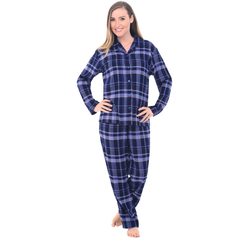 Alexander Del Rossa Women's Warm Flannel Pajama Set, Long Button Down  Cotton Pjs, XL Blue Plaid (A0509Q18X) 