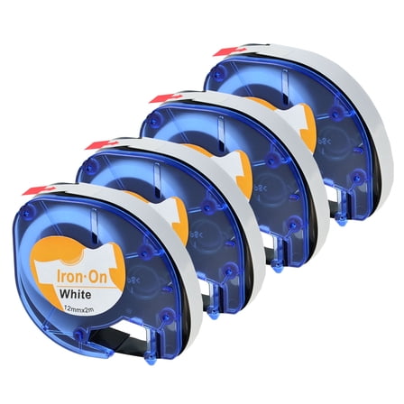 GREENCYCLE 4PK Black on White Iron-On Fabric Label Tape Compatible for Dymo 18771 LT18771 LetraTag Printer (1/2 Inch x 6.5Feet 12mm x 2m)