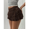 thumbnail image 4 of Women'S Y2K Lace Mini Skirt with Shorts A Line Hight Waisted Ruffle Skirt Skort Brown M, 4 of 8