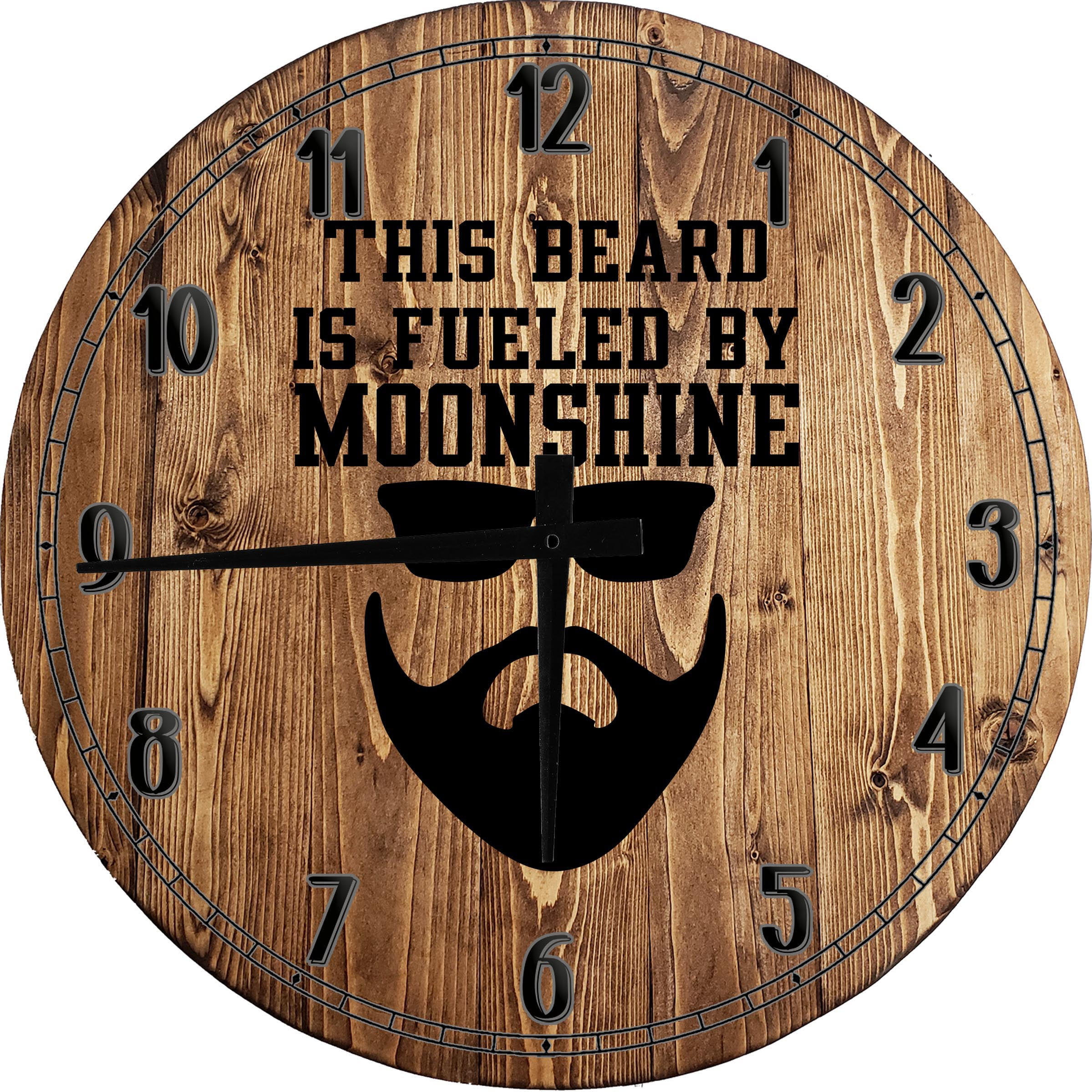 Wooden Wall Clock Hipster Moustache 