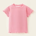 thumbnail image 4 of JAJAHO Girls Short Sleeve T Shirts For Kids Lettuce Trim Summer Top Crew High Neck Lightweight Solid Color Ribbed Basic Tee Ages 1-10 Years Versatile Tops, 4 of 4