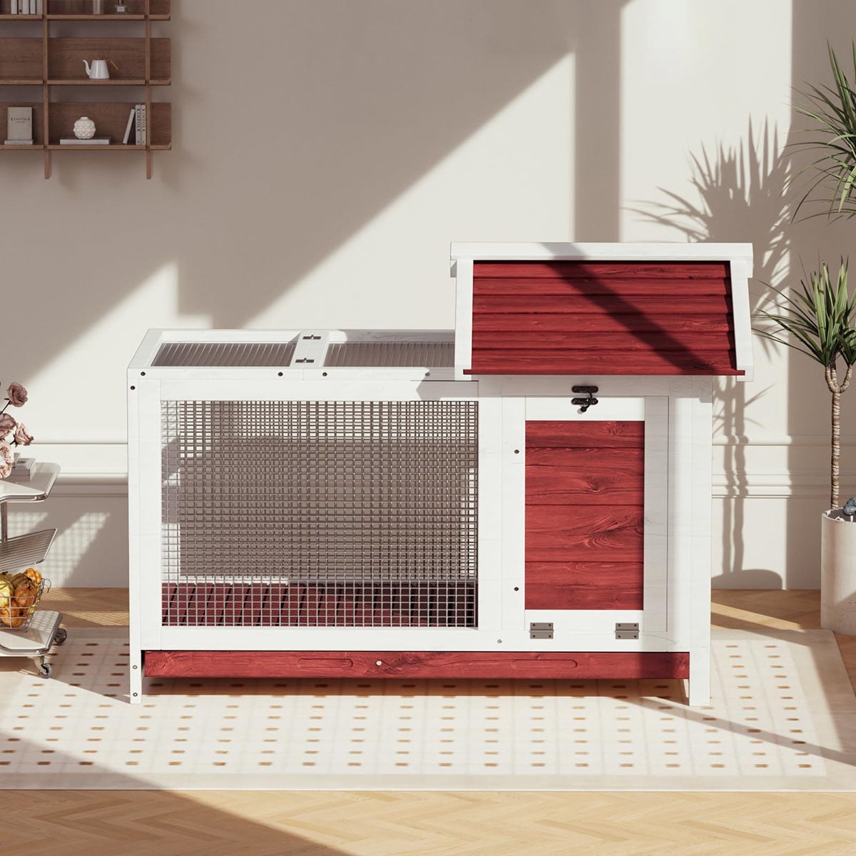 Danolapsi Wooden Rabbit Hutch Indoor & Outdoor, Rabbit Cage Pet House, Weatherproof Bunny Cage with Metal Frame Ramp, Removable Wire Netting for Rabbit, Guinea Pig, Chick, Coop, Duck