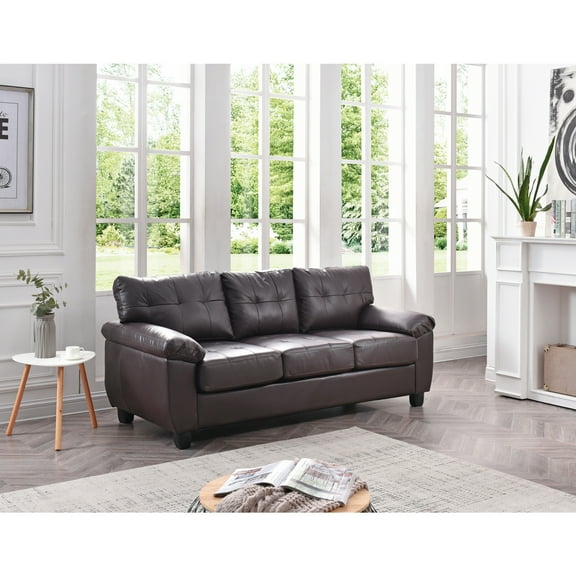 Modern Sofa with Pocket Coil Seating - Faux Leather Living Room Couch, 78 Inch
