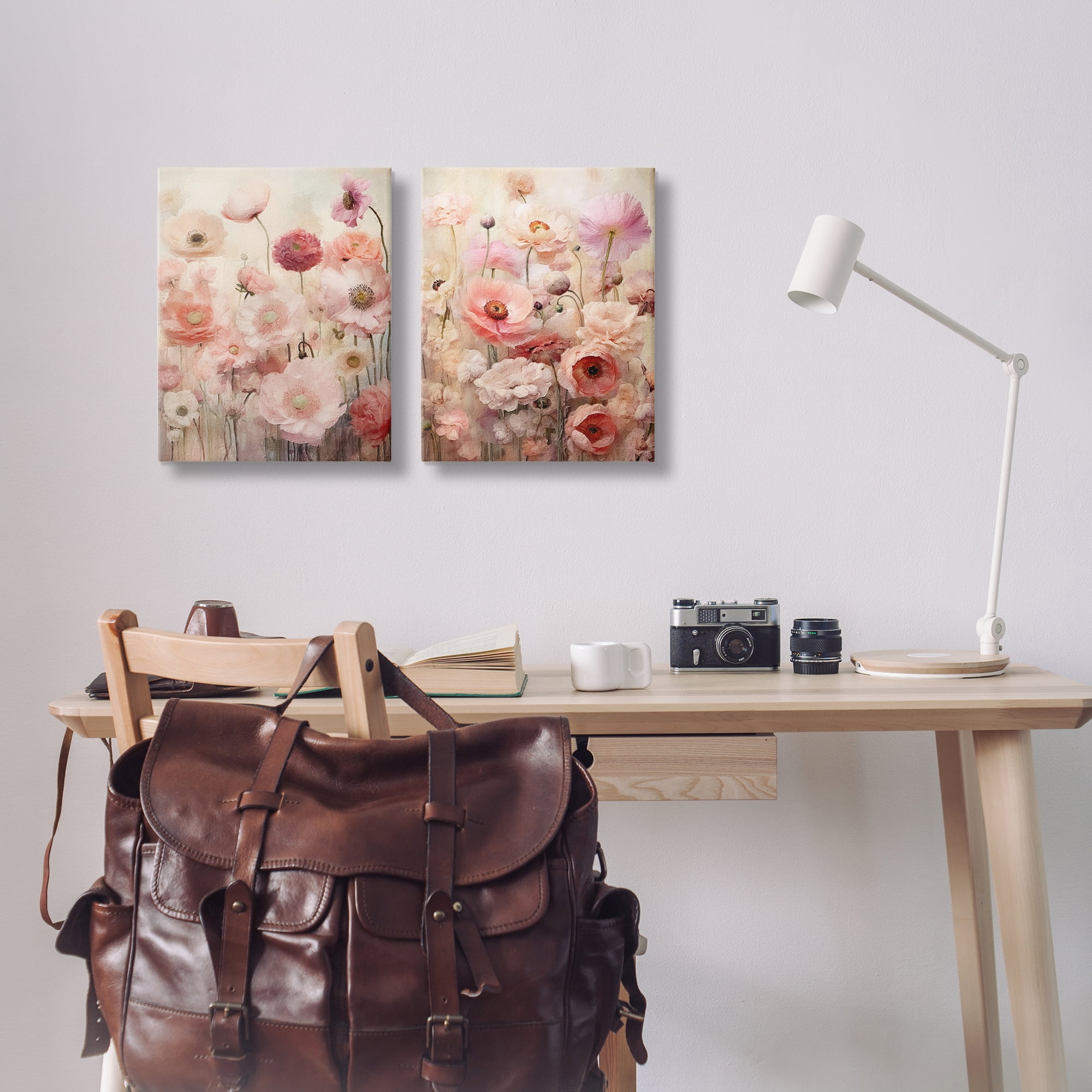 Stupell Industries Pink Blush Floral Field Plants & Flowers Painting Wrapped Canvas Art Print Wall Art, 16 x 20, Set of 2