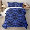 thumbnail image 2 of Homewish Goth Halloween Skull Quilt King,Retro Damask King Coverlet Set,Navy,3 Pieces, 2 of 7