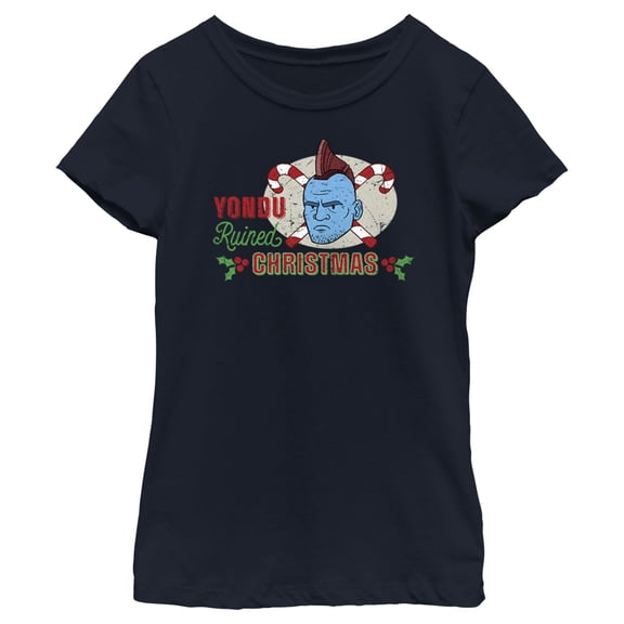 Girl's Guardians of the Galaxy Holiday Special Yondu Ruined Christmas Animated Graphic Tee Navy Blue Small