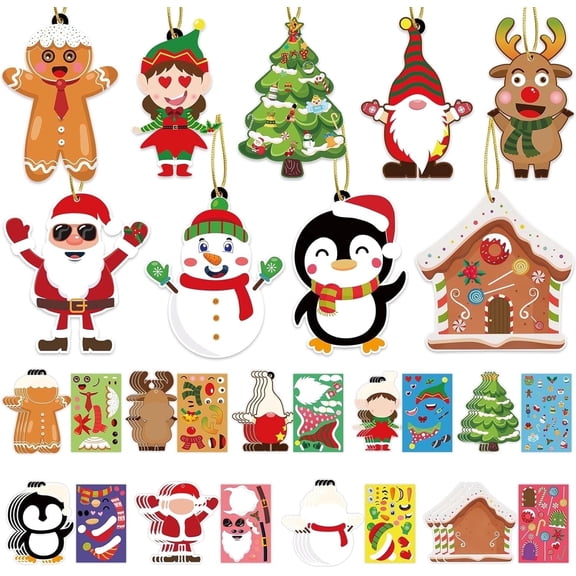36 Pack Christmas Crafts for Kids, DIY Ornament Making Kit with Stickers for Christmas Tree Winter Party Favours Classroom Decorations
