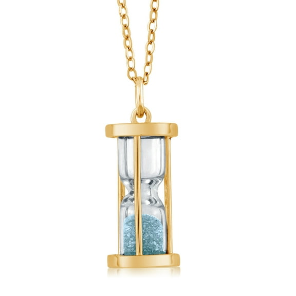 Gem Stone King 18k Gold Plated Silver Aquamarine Dust Hourglass Pendant Necklace with 18 inch Chain