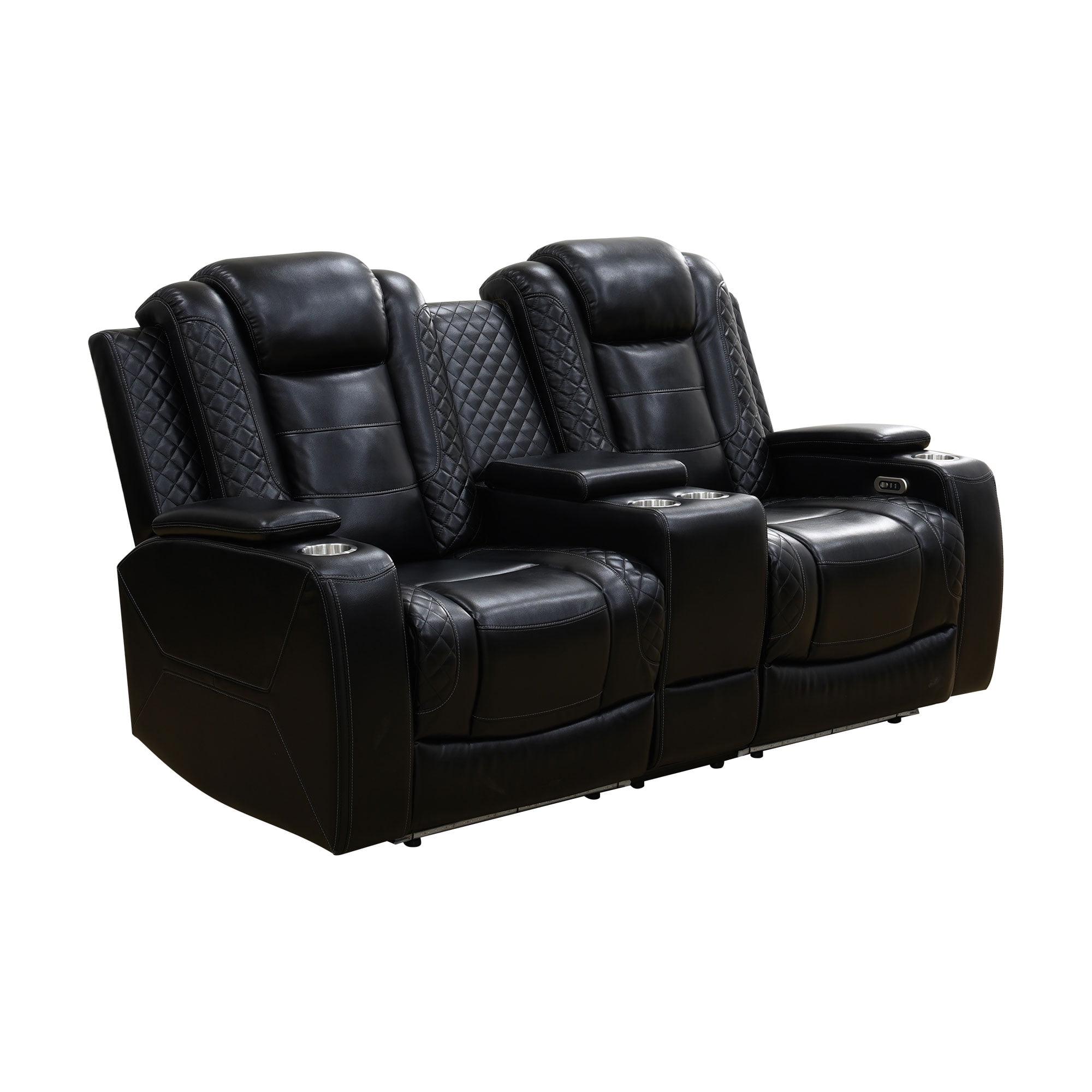 Recliner Loveseat with LED Lights, Living Room Furniture Set, Breathing Power Leather Sofas with Storage Console/Cup Holders