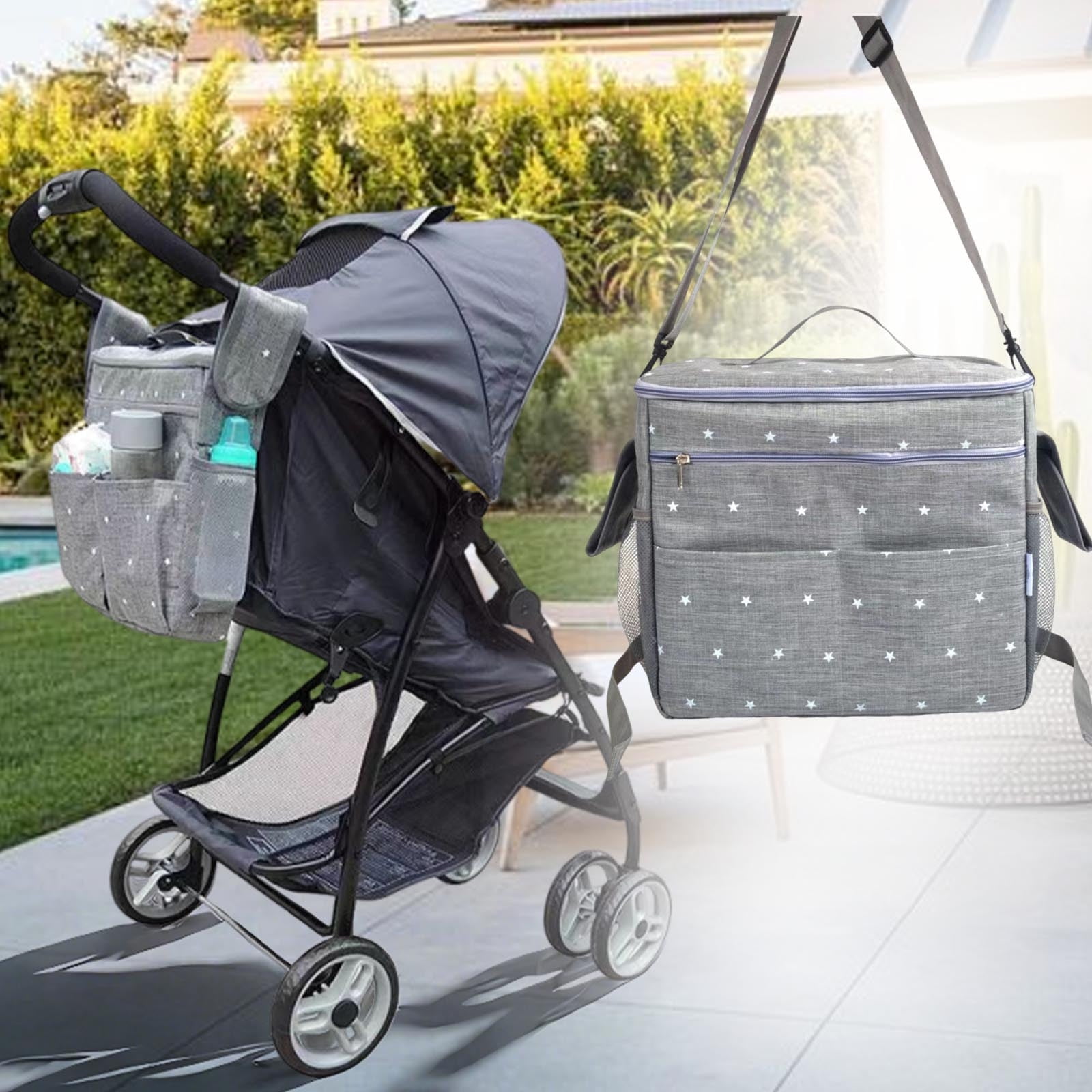 Spacious Multi-Pocket Stroller Organizer Bag with Adjustable Shoulder Strap - Perfect for Moms on the Go