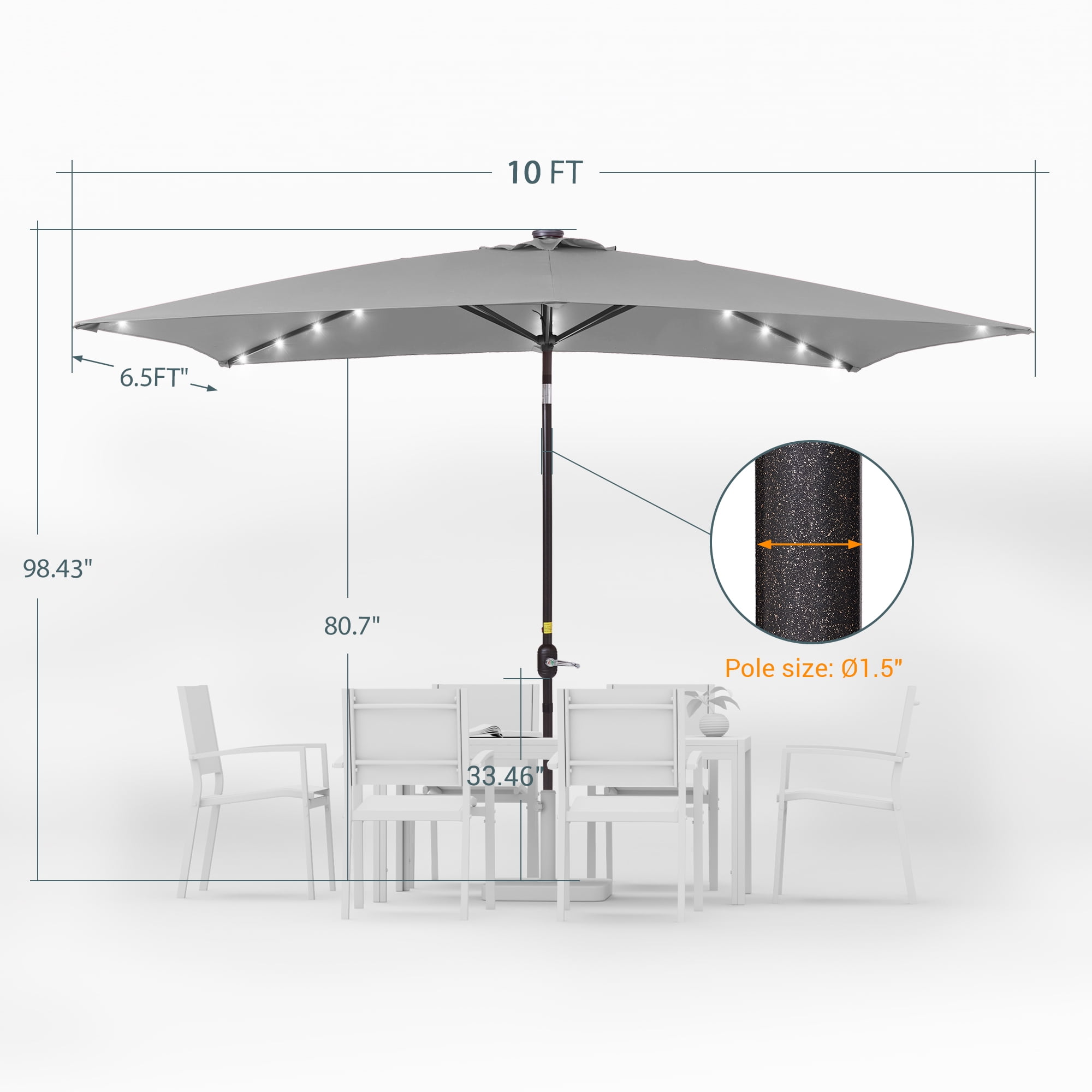 ACEGOSES 10 x 6.5ft LED Rectangle Outdoor Patio Deck Market Outside Table Umbrellas with Non-Fading Polyester canopy,Gray